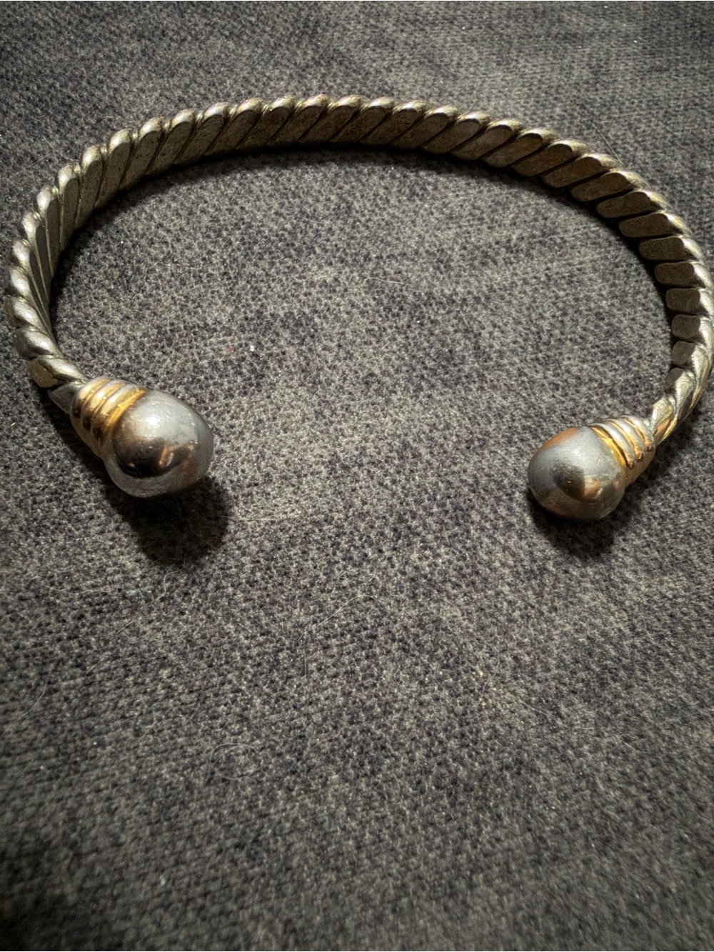 Twisted Metal Open Cuff Bracelet in Silver and Gold Accents